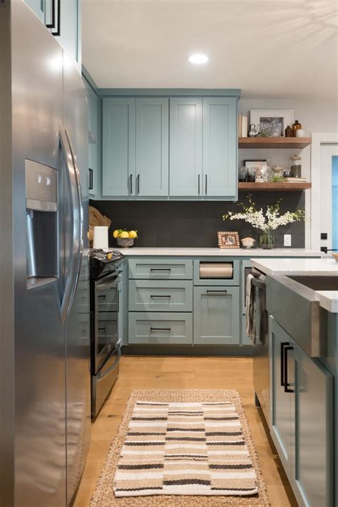 Contemporary Neutral Kitchen with Blue Cabinets | HGTV