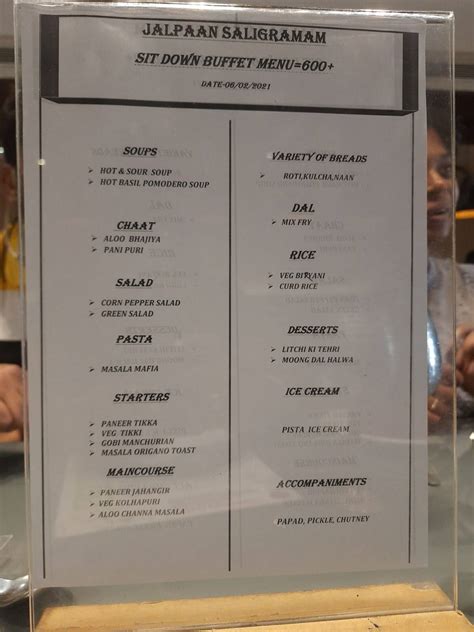 Menu at Jalpaan Saligramam (Pure Vegetarian Fine Dining Restaurant ...