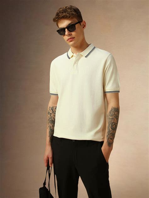 Men's White Solid Polo Collar Half Sleeves T-shirt – DENNIS LINGO