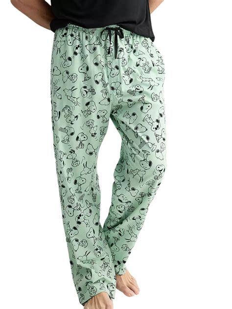 Men's Peanuts Snoopy Men’s Pajama Pants Lounge Sleepwear Green All-Over ...