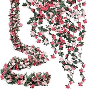 Buy Dekorly Flower Garland, Artificial Rose Vine Flowers with Green ...