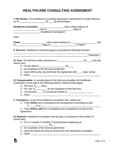Free Healthcare Consulting Agreement Template - PDF | Word – eForms