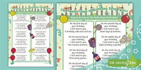 Merry Birthday: The 12 Days of Birthday Song Lyrics - Twinkl