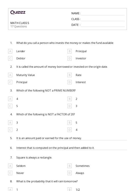 50+ Money Math worksheets for 5th Class on Quizizz | Free & Printable