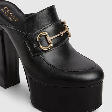 Women's platform mule with Horsebit in black leather | GUCCI® CA