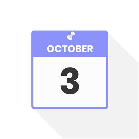 October 3 calendar icon. Date, Month calendar icon vector illustration ...