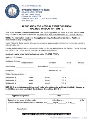 RI Application For Medical Exemption From Maximum Window Tint Limits ...