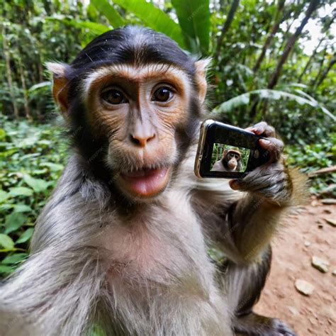 Premium Photo | Monkey taking a selfie with a mobile phone in the jungle
