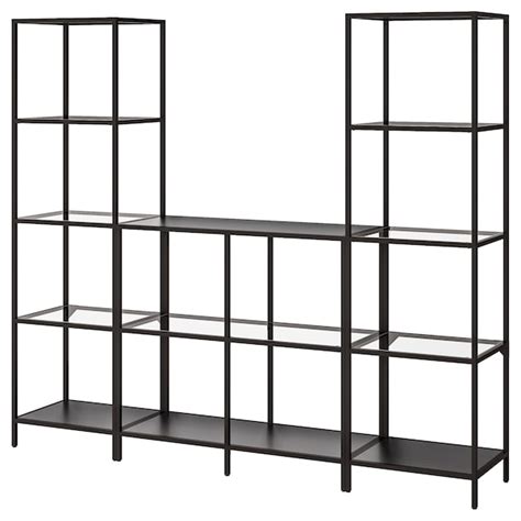 VITTSJÖ storage combination, black-brown/glass, 202x36x175 cm (791 ...