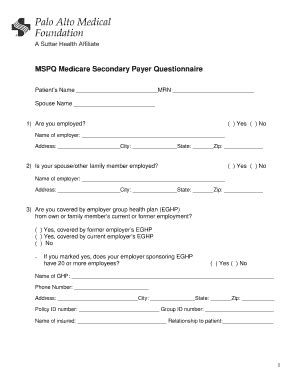 MSPQ Medicare Secondary Payer Questionnaire - Blank Fillable Template ...