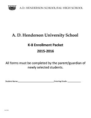 Fillable Online adhus fau Henderson University School K8 Enrollment ...