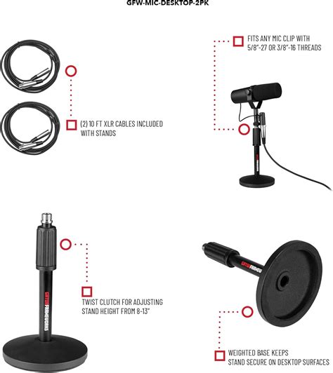 Buy Gator Frameworks (2) Pack of Desktop Mic Stands with (2) 10-ft XLR ...
