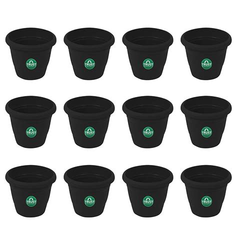 TrustBasket UV Treated Plastic Round Pot (8 Inches) -Black Color -Set ...