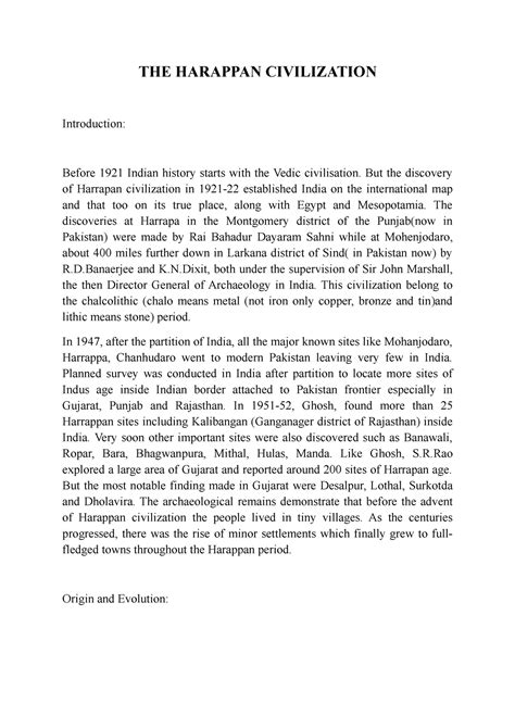 THE Harappan Civilization - THE HARAPPAN CIVILIZATION Introduction ...