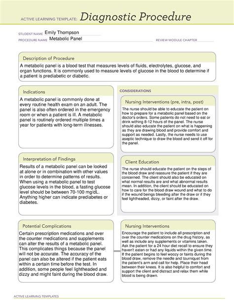 Diagnostic Procedure Template - metabolic panel - ACTIVE LEARNING TEMPLATES Diagnostic Procedure ...