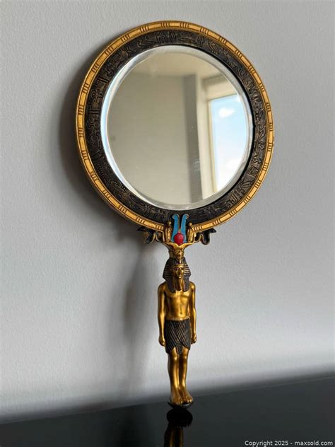 Egyptian Style Gold Tone Hand Mirror with Pharaoh Figure Handle ...