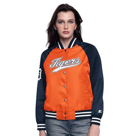Women's Starter Orange/Navy Detroit Tigers Home Run Full-Snap Varsity ...