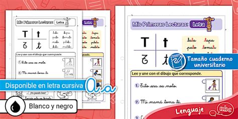 Primeras | Lecturas Letra T | Cursiva