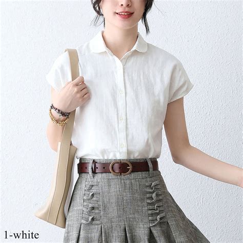 White Linen Shirt, Short Sleeve Button Down Shirt Women, Womens Summer ...