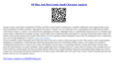 SOLUTION: Of mice and men lennie small character analysis - Studypool