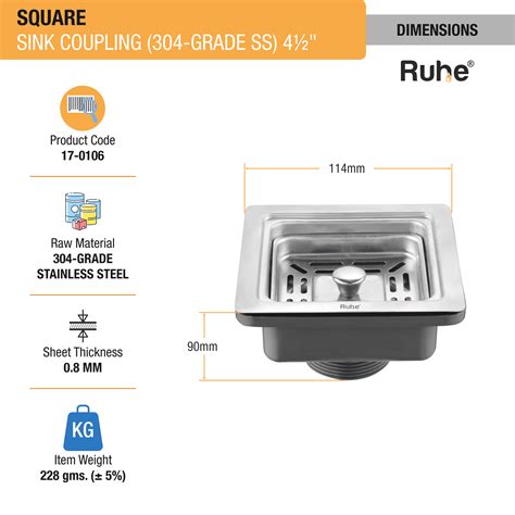 Ruhe Square Sink Coupling (4 1/2 Inches) Silver | iRely.in Bangalore