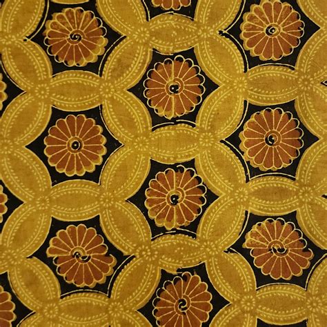 Pure Cotton Ajrak Haldi With Rust Flower Comb Hand Block Print Fabric ...