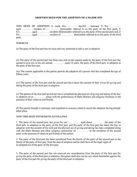Adoption DEED FOR THE Adoption OF A Major SON - ADOPTION DEED FOR THE ...