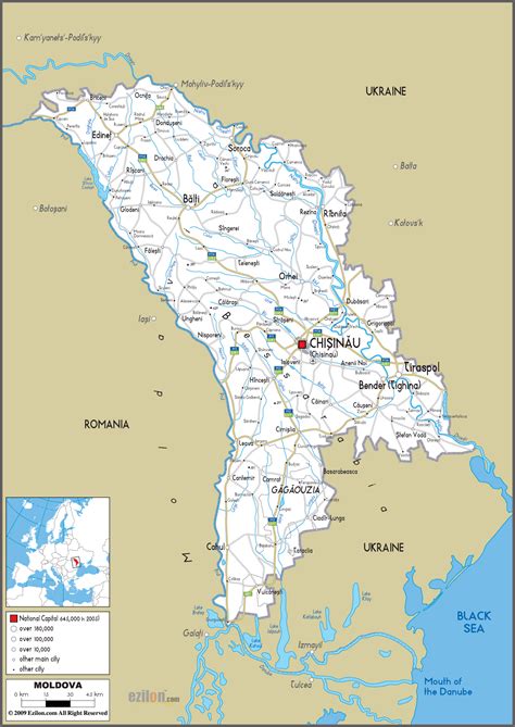 Large road map of Moldova with cities and airports | Moldova | Europe | Mapsland | Maps of the World