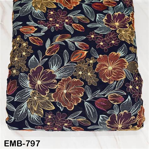 Indian Embroidery Fabric by the Yard Blue Georgette Embroidered Sewing ...