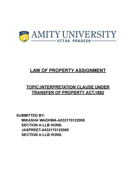 LAW OF Property Assignment-3 - LAW OF PROPERTY ASSIGNMENT TOPIC ...