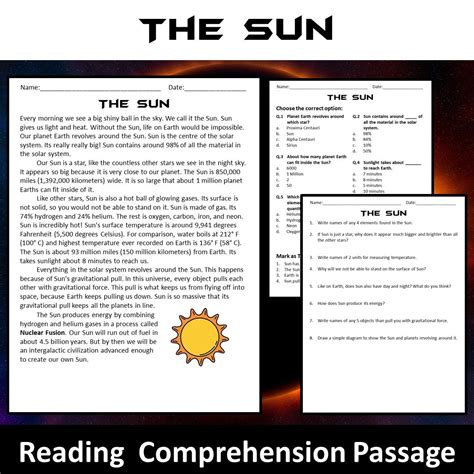 The Sun Reading Comprehension Passage and Questions – PrintableBazaar