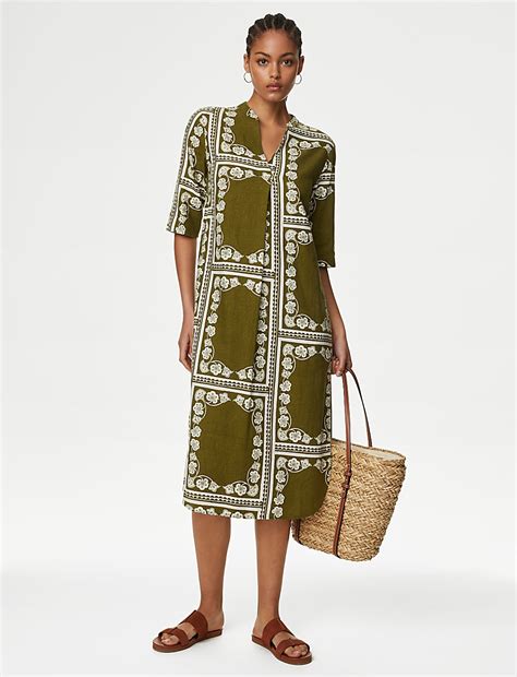 Buy Linen Rich Printed V-Neck Tunic at Marks & Spencer