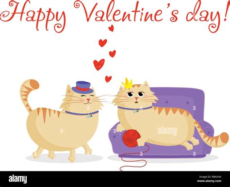 Happy valentines day greeting card with cute cartoon cats boy and girl ...