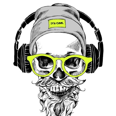 5 Ace skul with headphones wall sticker poster of skull,cartoon(size ...