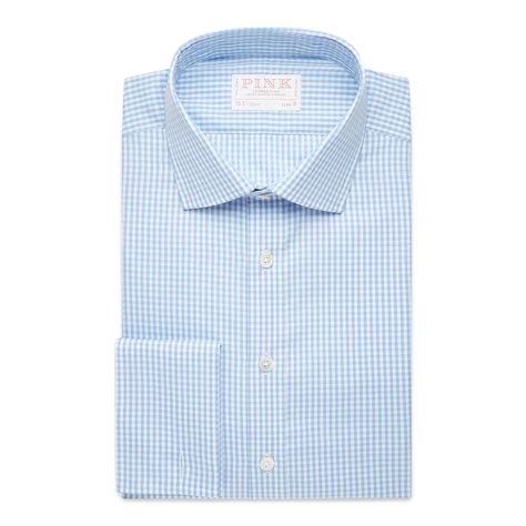 Pale Blue & White Slim Fit French Cuff Core Poplin Gingham Dress Shirt ...