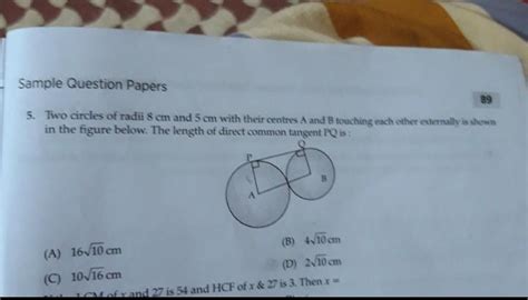 two circles of radii 8cm and 5cm with their centres A and B touching ...