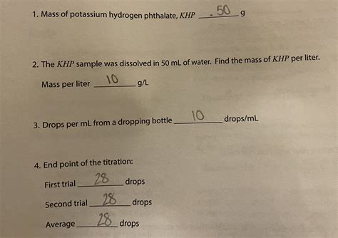 Solved 1. Mass of potassium hydrogen phthalate, KHP g 2. The | Chegg.com