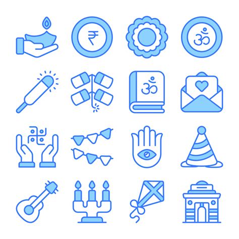 Diwali icons set. vector editable icons. Diwali Hindu festival elements ...