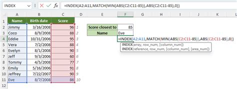 Index and Match Function in Excel 的图像结果
