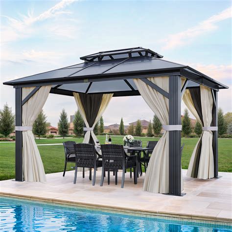 Edrosie Inc 10x12FT Hard-Top Double Roof Gazebo: UV-Resistant and ...