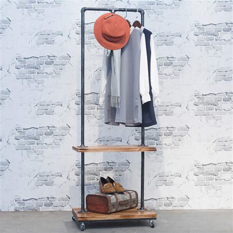 GWH Industrial Pipe Retail Clothing Rack on Wheels,Vintage Wooden ...