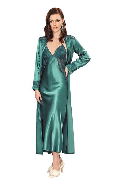 Buy Lingerie Long Satin Nightgown With Kimono Robe For Women Online at ...