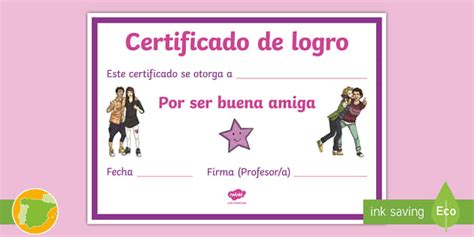 de logro por ser buena amiga Certificado (teacher made)