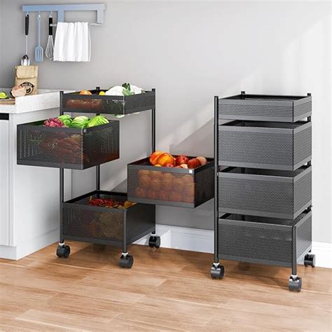 JD FRESH 4-Tier Metal Rotating Kitchen Trolley with 360-Degree Rotating ...