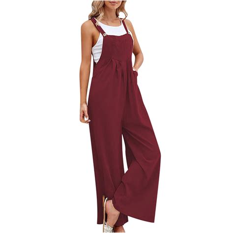 Cotton Linen Overalls For Women Button Wide Leg Bib Pants Casual Baggy Lightweight Stretchy ...