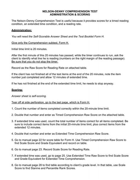 NELSON-DENNY COMPREHENSION TEST ADMINISTRATION ...