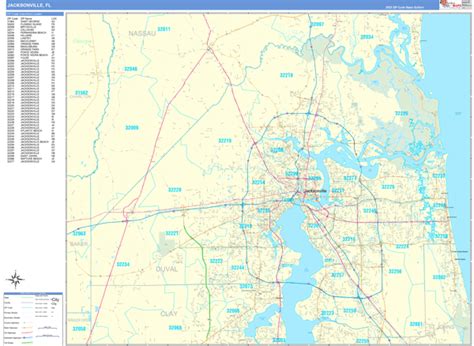 Jacksonville Florida Zip Code Wall Map (Basic Style) by MarketMAPS ...