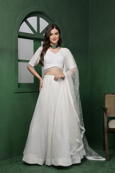 Ethereal White Luxe Ensemble With Asymmetrical Monotone Cutdana Sequin ...