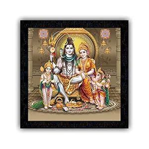 PnF Framed Poster of Bhole Nath parivar (Maa Parvati, Ganesh, Kartikey ...