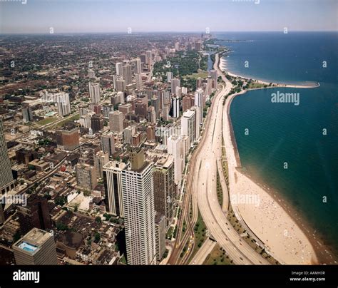 1970 1970s AERIAL VIEW LOOK NORTH ALONG LAKE SHORE DRIVE CHICAGO LAKE ...